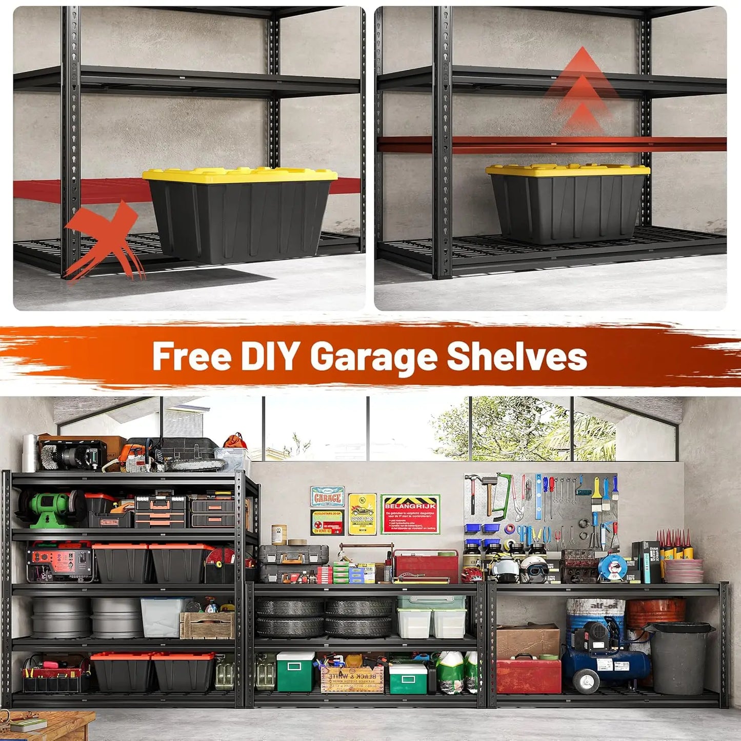 Heavy Duty Metal Garage Storage Shelving Unit Five Tier 3000Lbs