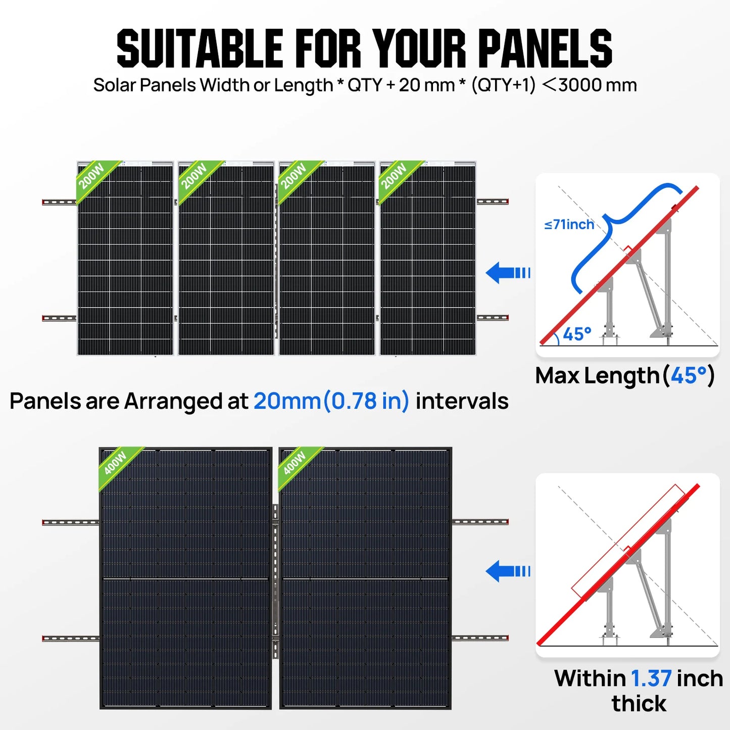 ECO-WORTHY Upgraded Solar Ground Mount Brackets Kit For 4x200W Or 3x300W Panels