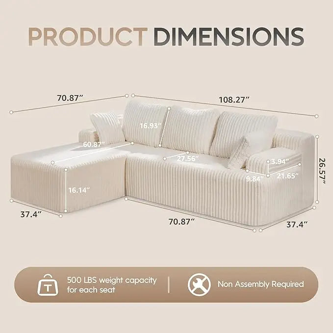 HUANZHUANG Modular L Shaped 3 Seat Sectional Sofa With Memory Foam Storage