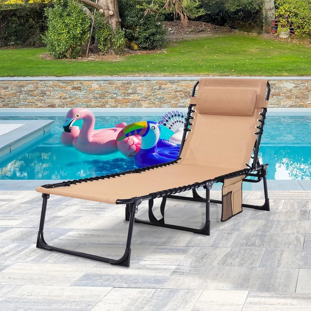 2-Piece Patio Folding Lounge Chairs With Pillow For Outdoor Use