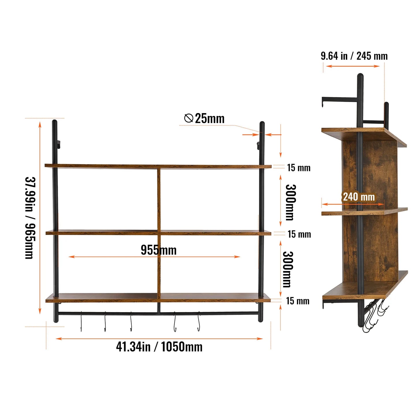 SucceBuy Industrial Pipe Shelving Wall Mount Wood Shelves