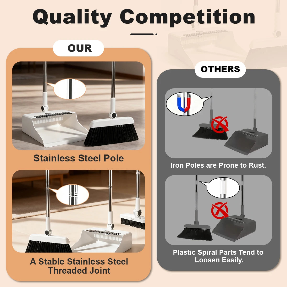 3-In-1 Broom And Dustpan Set For Home Office Dorm Cleaning