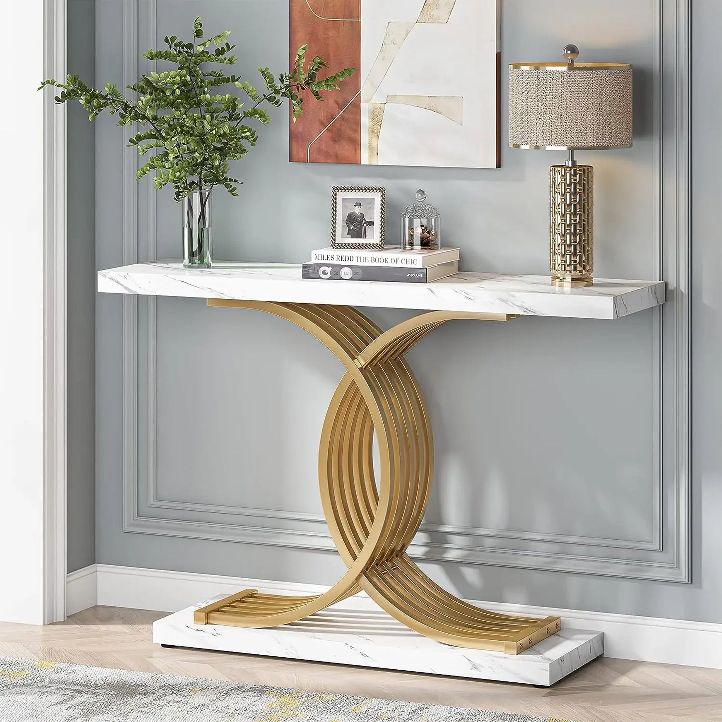 Tribesigns Modern Entryway Console Table With Geometric Metal Legs