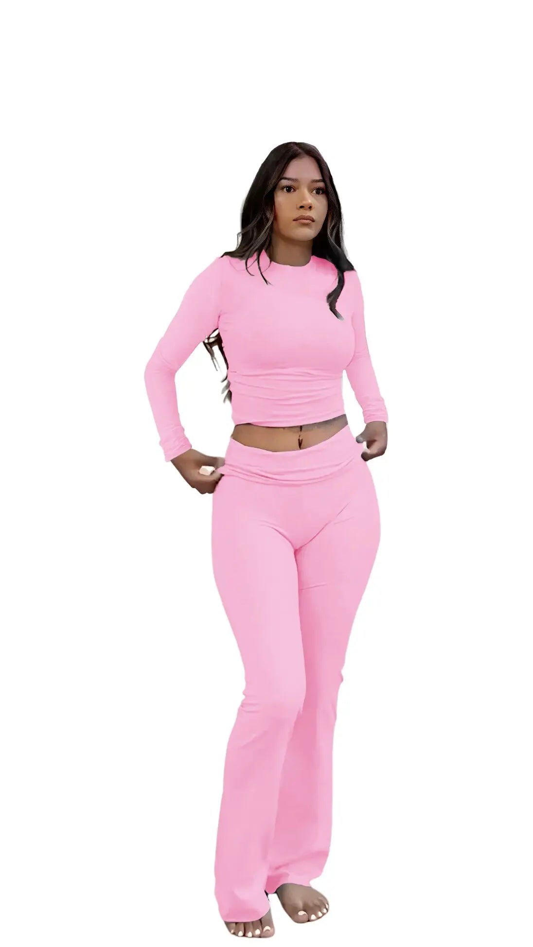 Women's Yoga Two Piece Long Sleeve Wide Leg Activewear Set