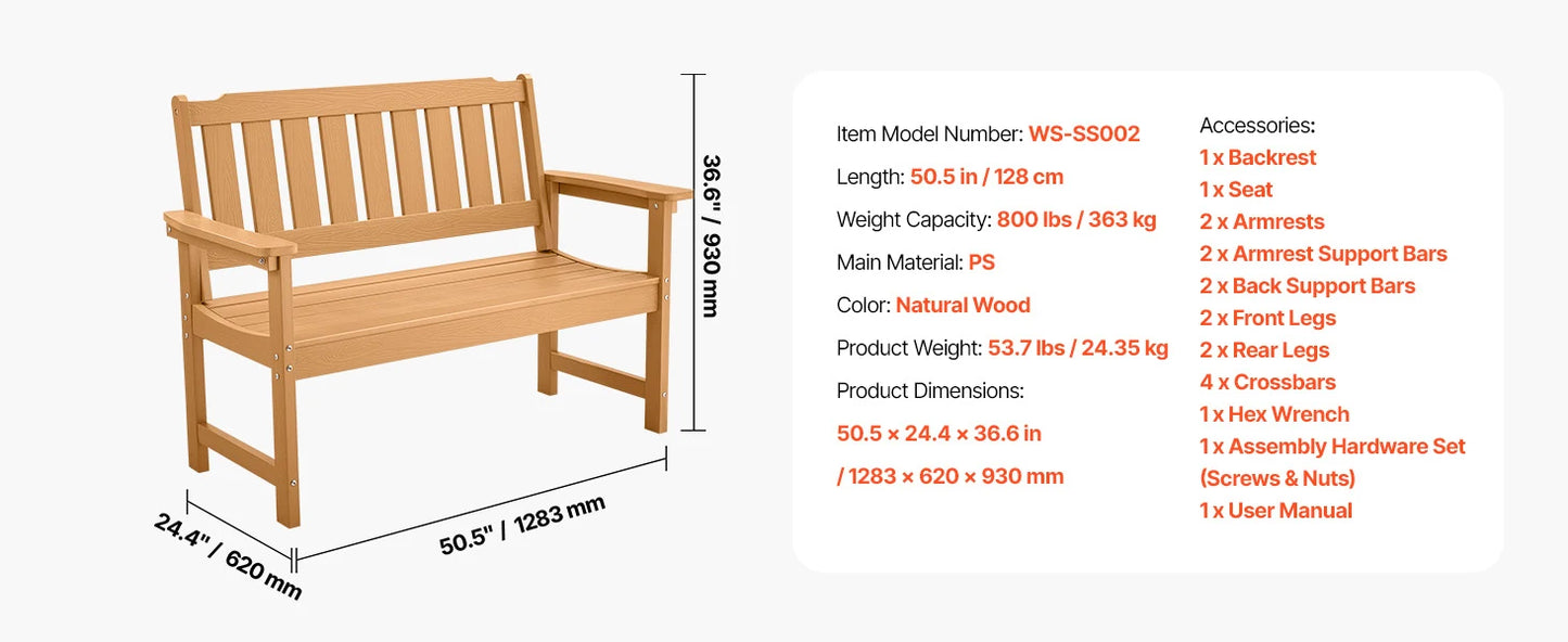 SucceBuy Outdoor Wooden Metal Garden Bench Load Capacity 480 Lb