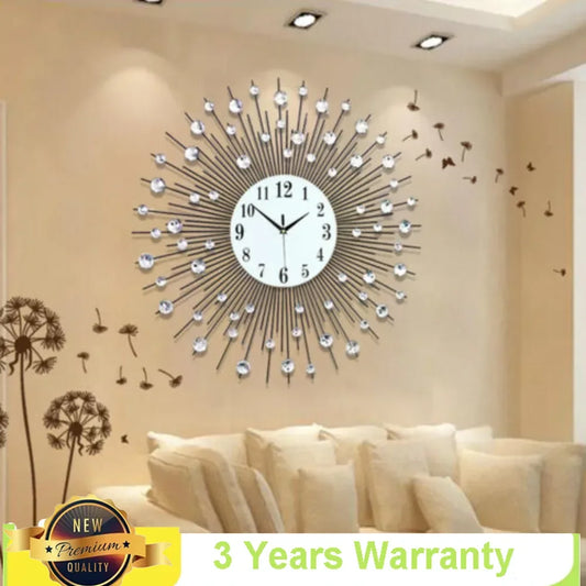 Display 3D Sunburst Wall Clock Diamond Modern Luxury
