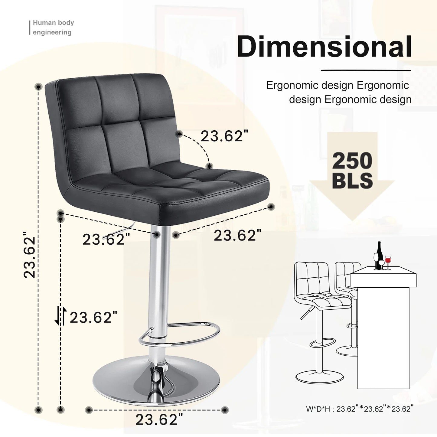JHK PU Leather Bar Stools With Metal Frame Upholstered Backrest