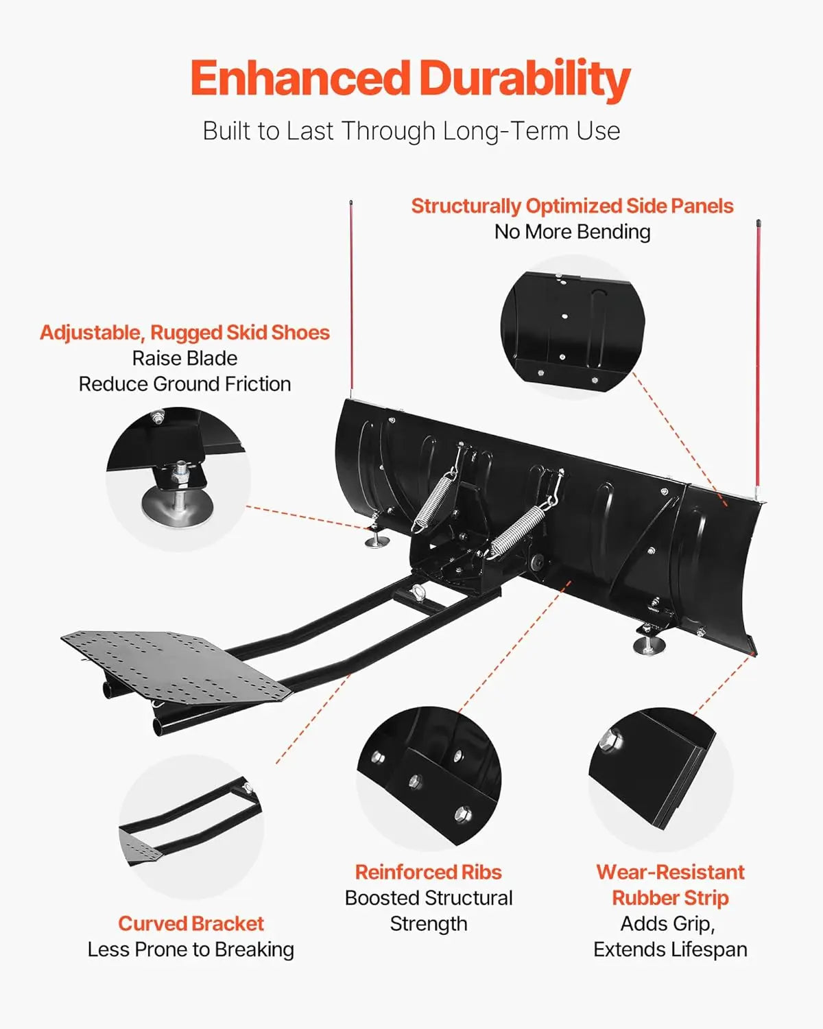 Heavy Duty Snow Plow Blade With Universal Mount Kit Adjustable