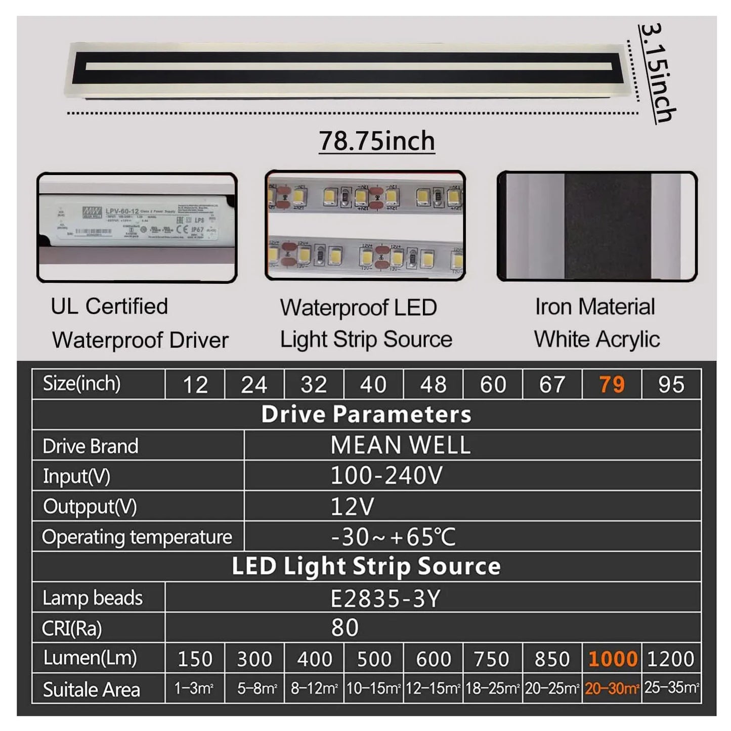 Outdoor Long Strip Modern LED Wall Light Sconce IP67