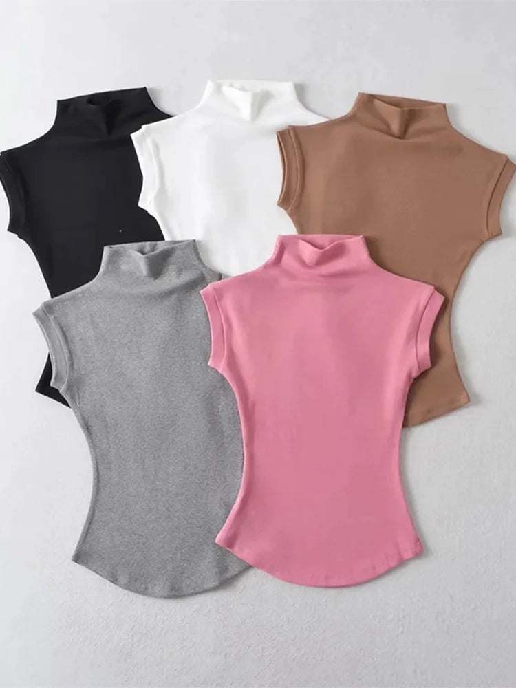 TodoBlackcn Womens Turtleneck Sleeveless Top Casual Tees
