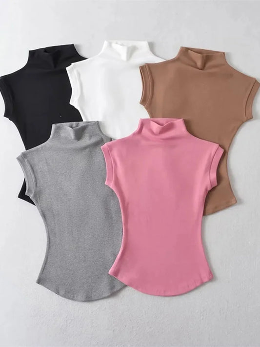 TodoBlackcn Womens Turtleneck Sleeveless Top Casual Tees