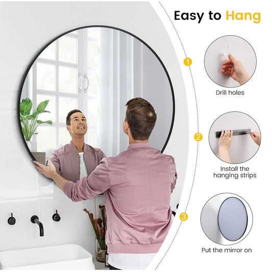 HiMISS Round Wall Mirror With Metal Frame For Bathroom