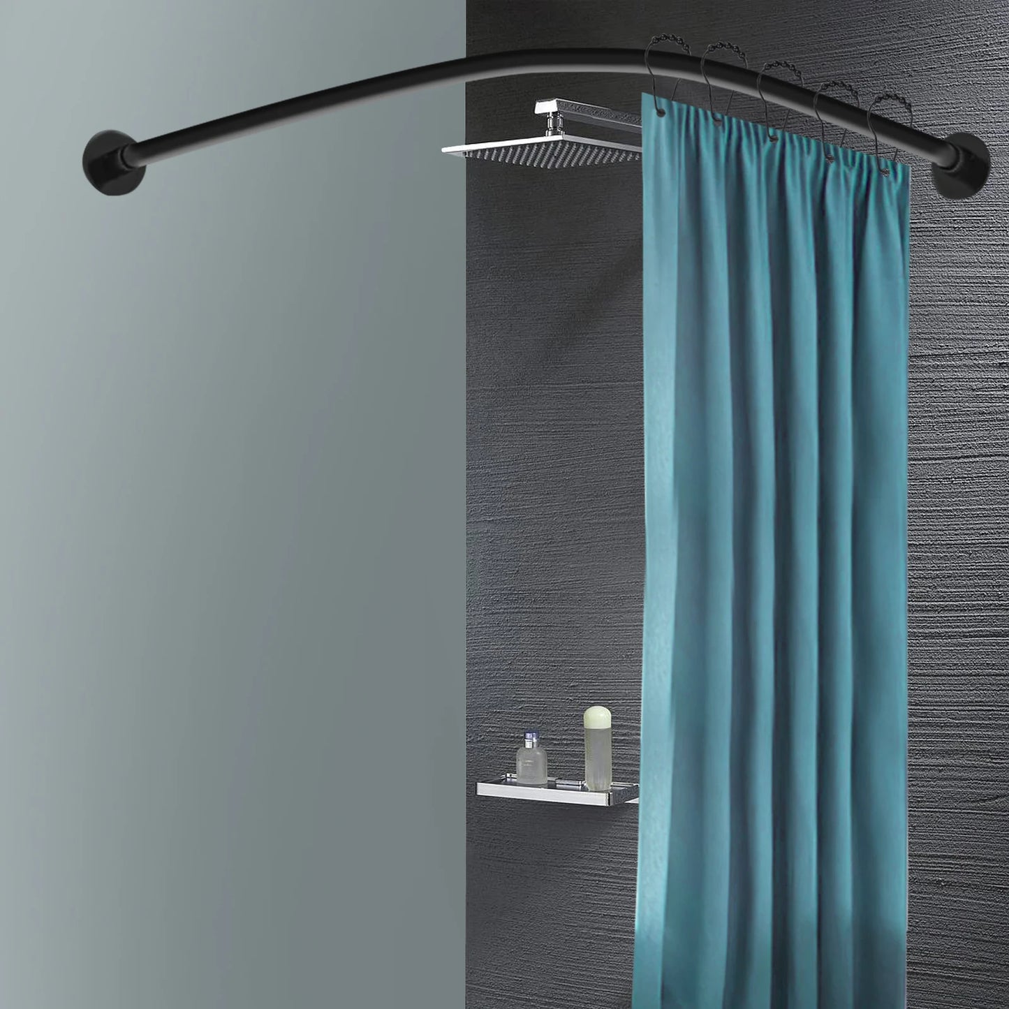 Stainless Steel L Shape Telescopic Shower Curtain Rail No Drilling With Rings