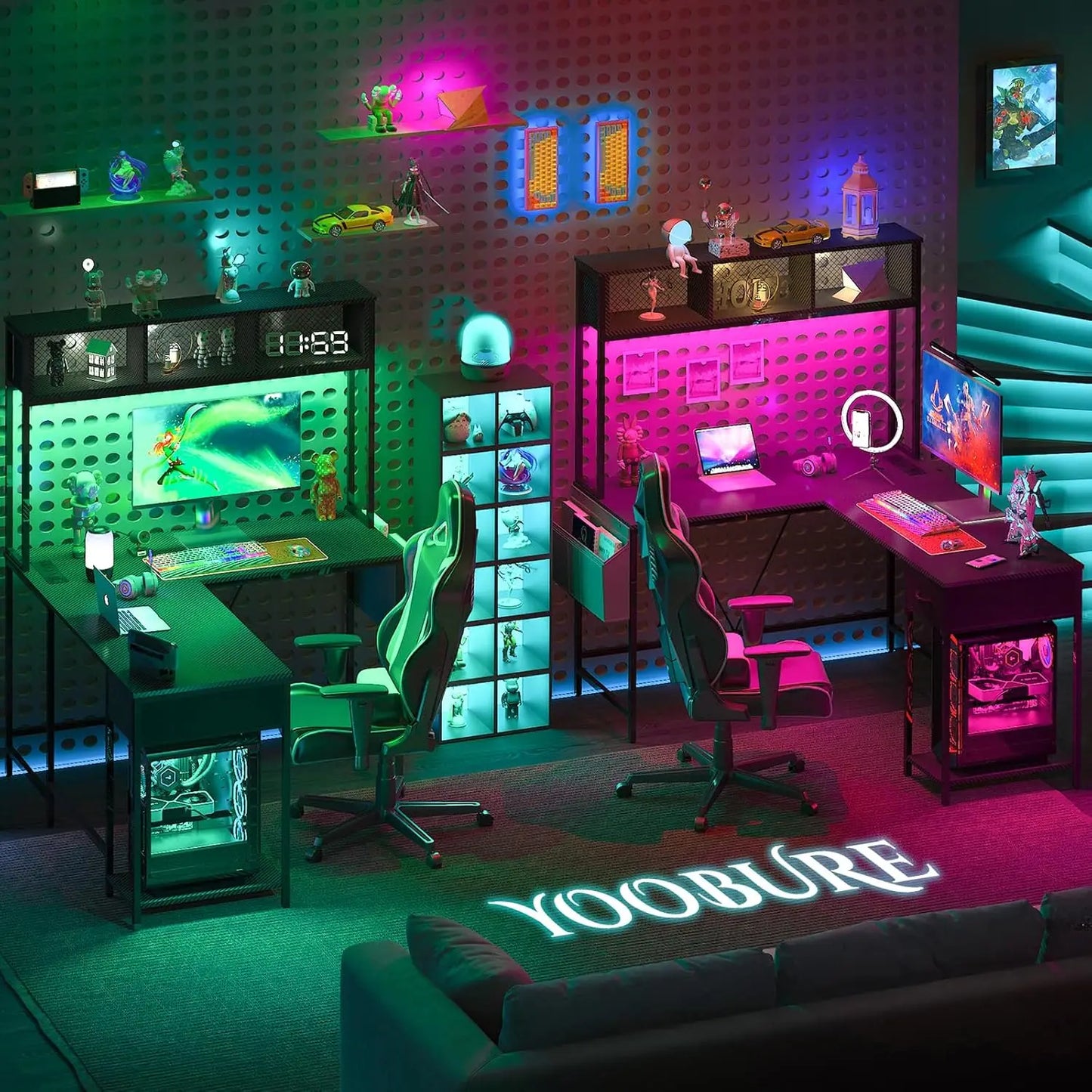 Hign-concerned Chemical L Shaped Gaming Desk With LED Drawer