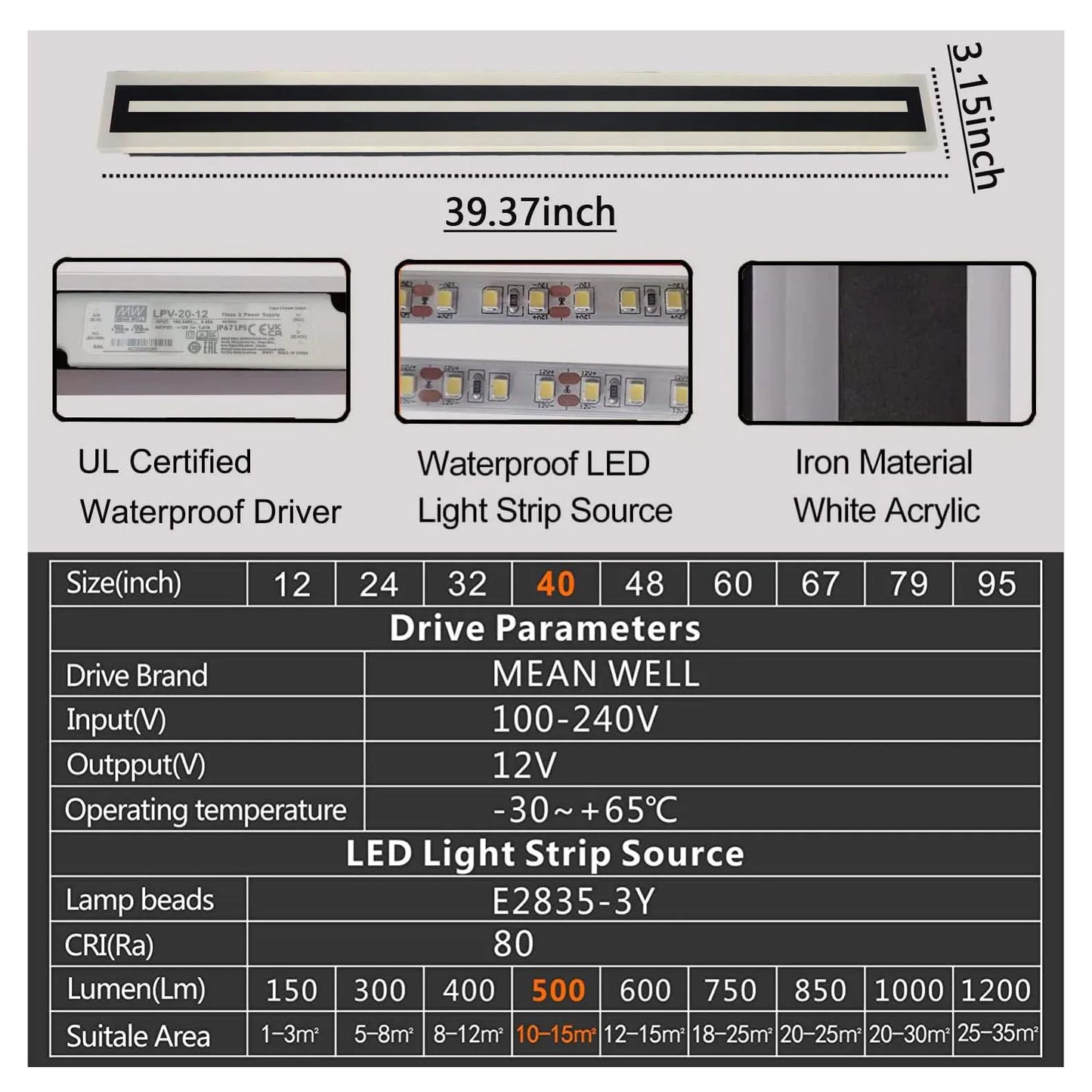 Outdoor Long Strip Modern LED Wall Light Sconce IP67