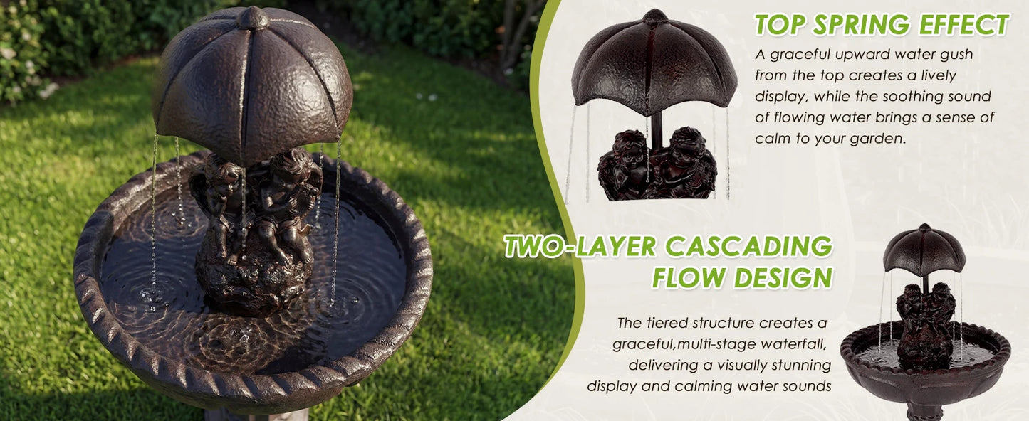 Solar Outdoor Water Fountain With Whisper Quiet Pump Cascading Waterfall