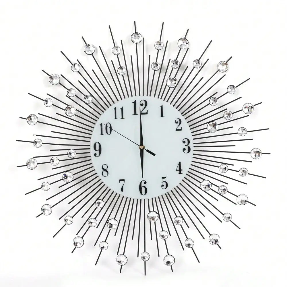 Sun Design Crushed Diamond Crystal Wall Clock Modern Home Decor