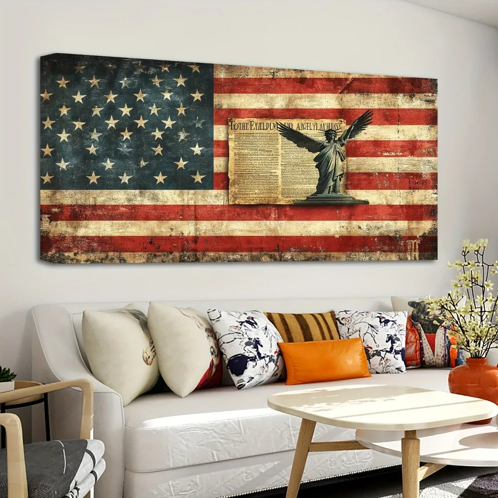 Hign-concerned Pine Wood Frame American Flag Canvas Mural