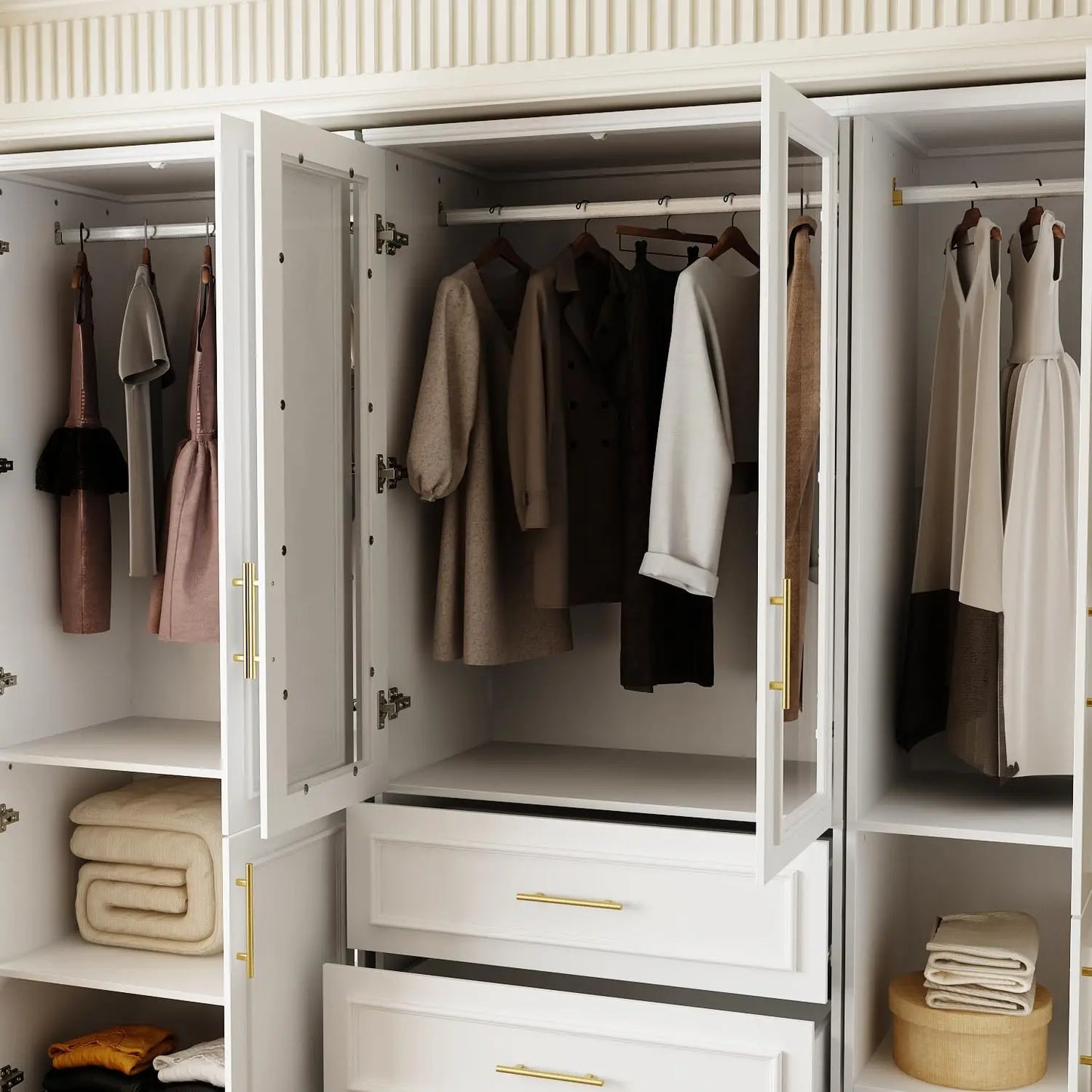 Wardrobe Closet With Doors Modern Armoire Gold Handles