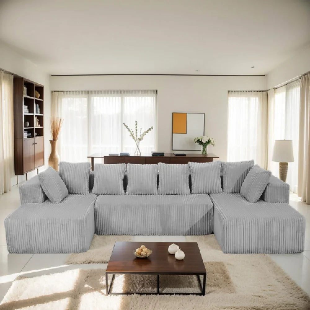 Jiangsu U Shaped Sectional Sofa Modern Corduroy Fabric Customizable