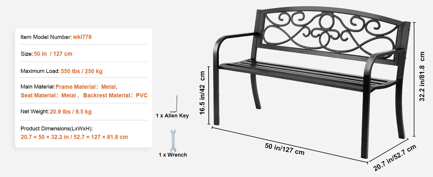 SucceBuy Outdoor Wooden Metal Garden Bench Load Capacity 480 Lb