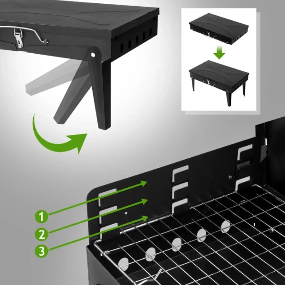 Portable Charcoal Grill Foldable BBQ Kit for Outdoor Camping Tabletop