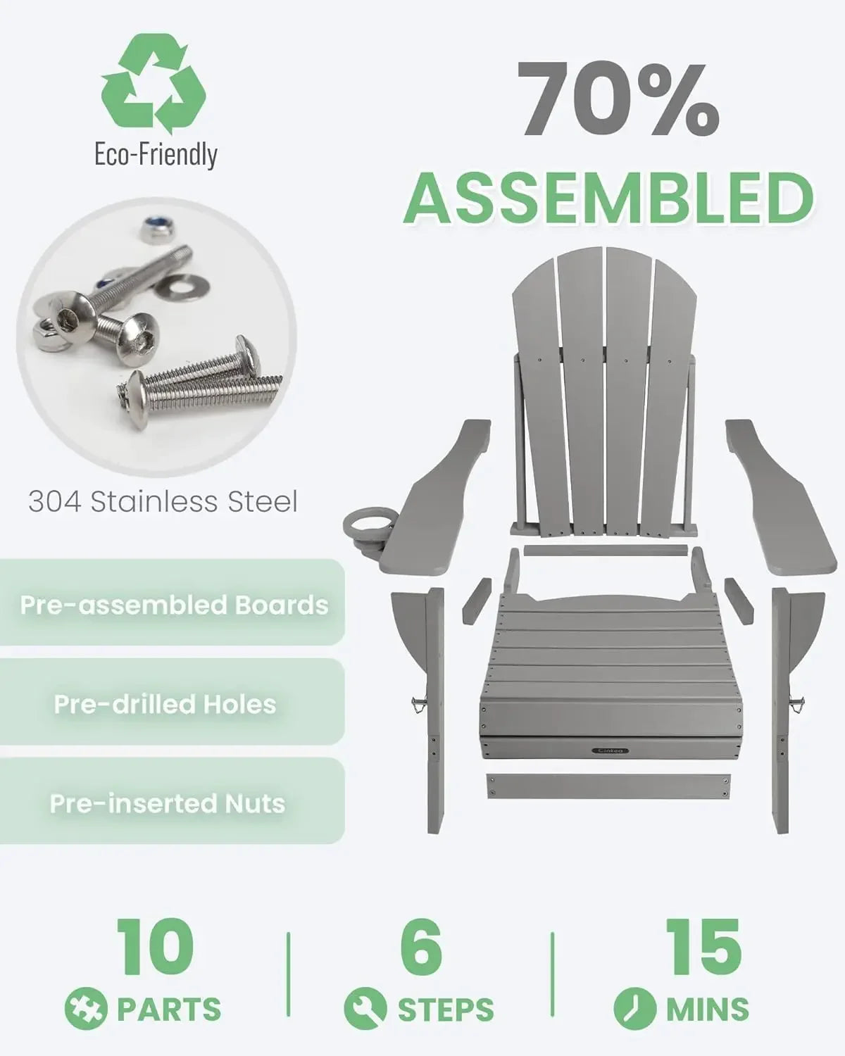 Weather Resistant 2 Pack Folding Adirondack Chairs With Cup Holder