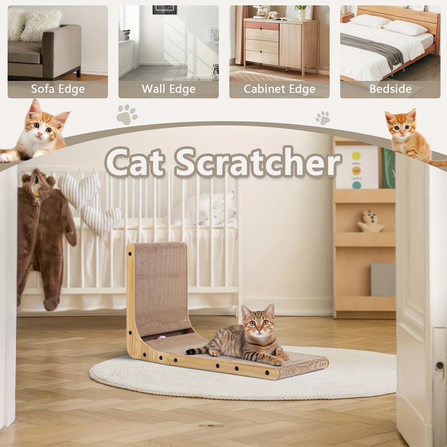 Cat Scratcher Board With Ball Toy Cardboard Vertical L Shape