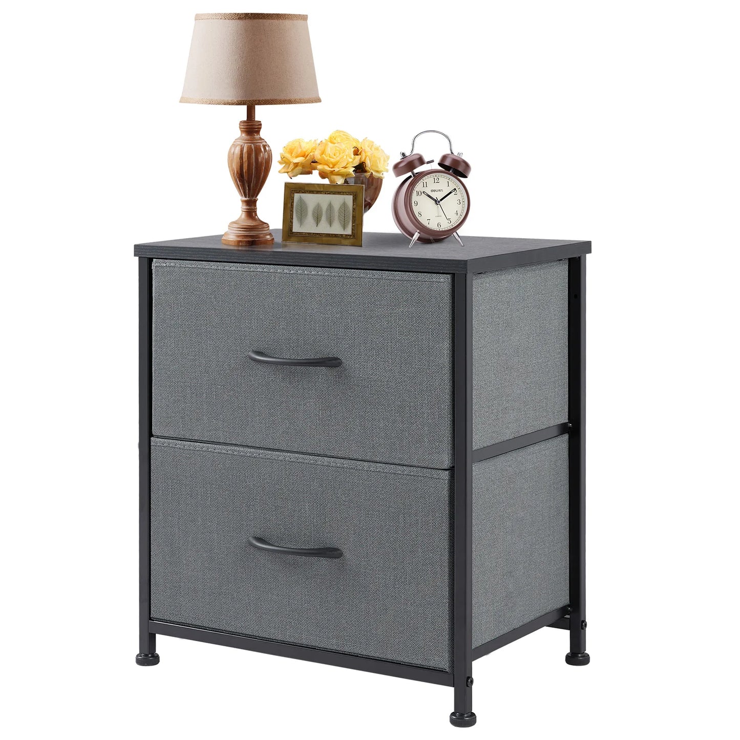 JHK Nightstand Bedside Table With Fabric Drawers Storage Cabinet