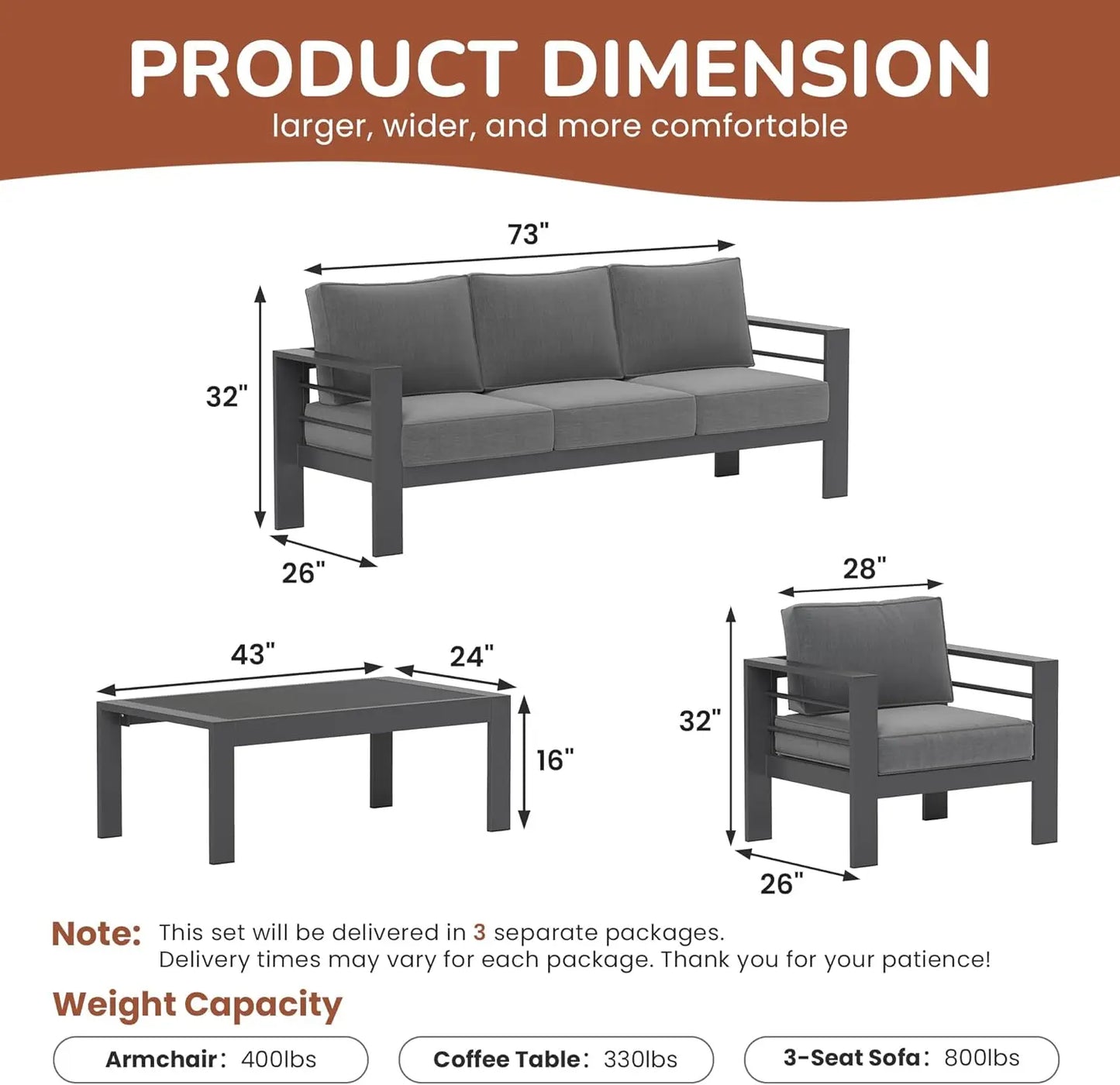 All Weather Aluminum Outdoor Patio Sectional Set for Five People