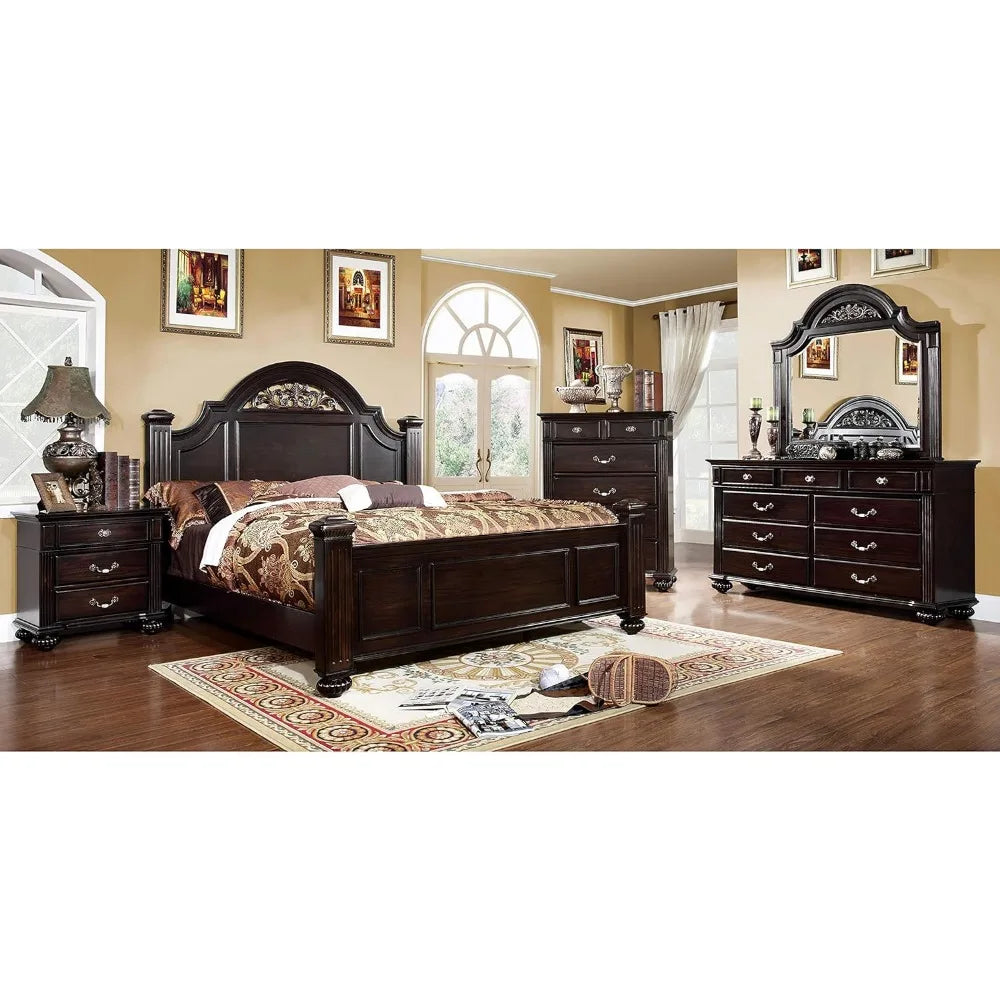 Solid Wood 6-Piece Bedroom Set With Chest And Mirrored Dresser