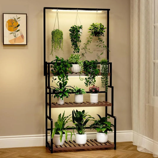 Hign-concerned Hanging Plant Stand With Grow Light 3 Tier