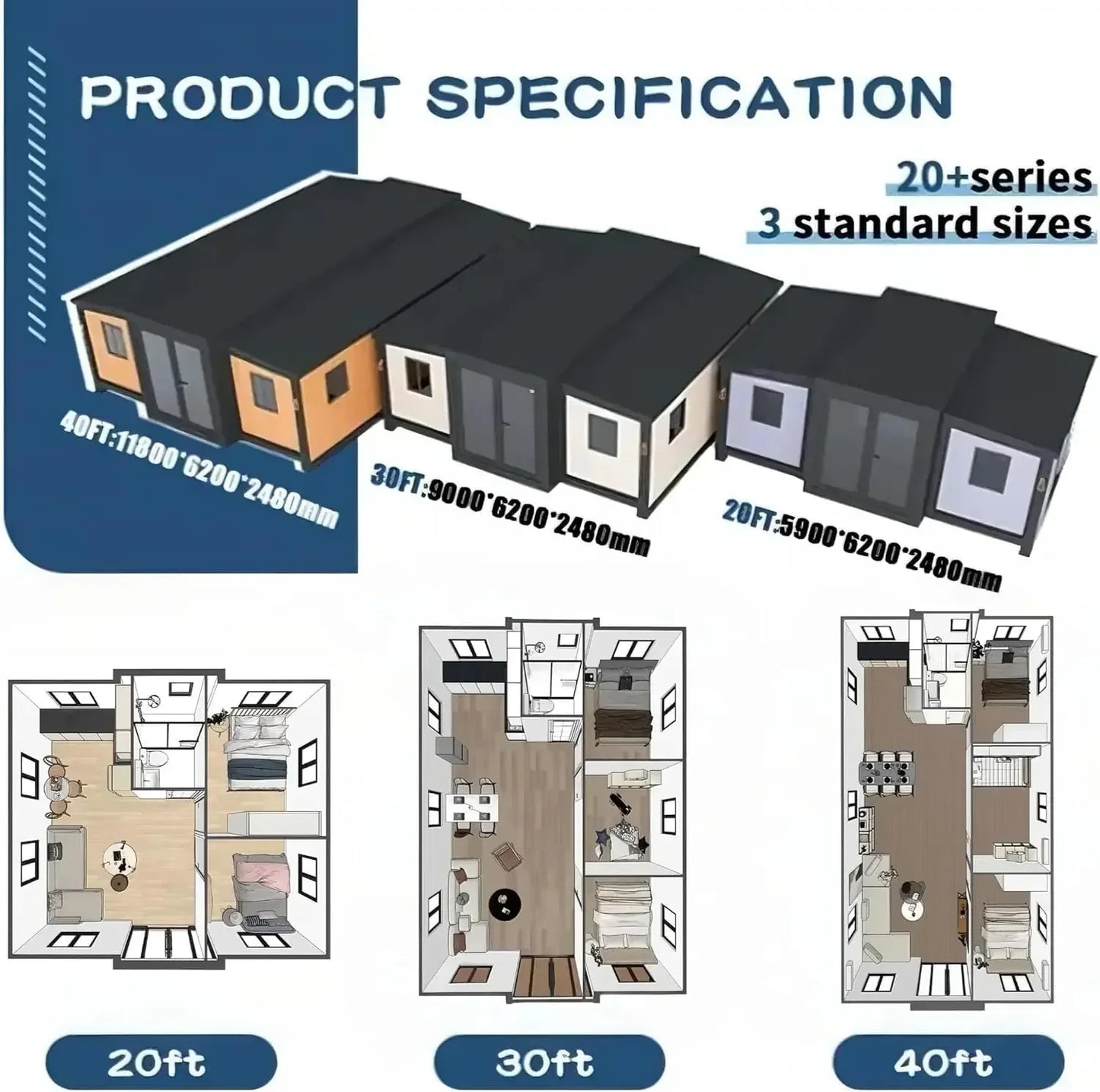 Modular Foldable Container Home For Adults With 2 Bedrooms Kitchen