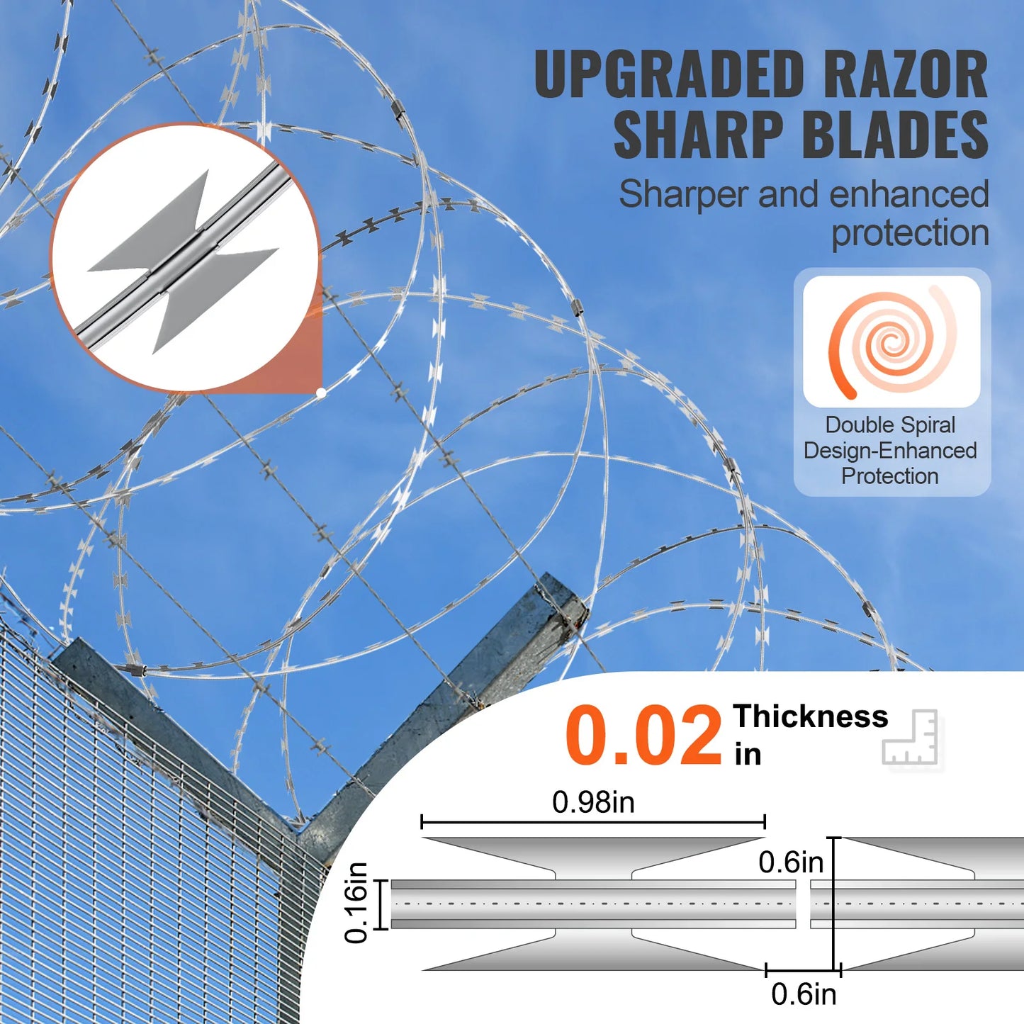 VEVOR Razor Wire Barbed Fence Fencing Double Spiral Galvanized Roll