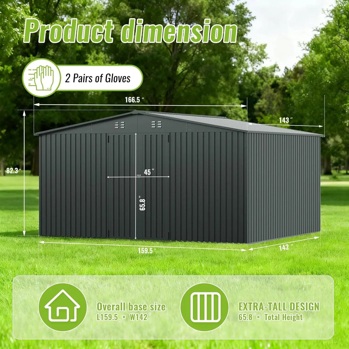 Metal Garden Tool Shed With Lockable Doors Outdoor Storage