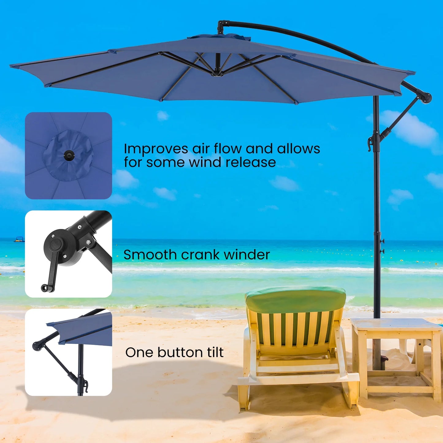 JHK Outdoor Cantilever Patio Umbrella With Easy Tilt Adjustment