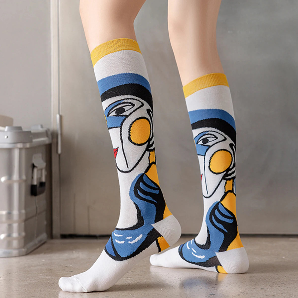 NONECN Gradient Striped Calf Socks Women Cotton High Tube