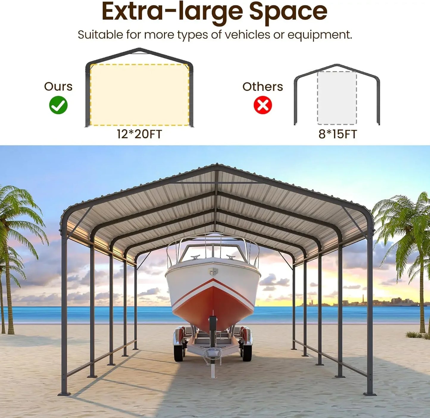 Metal Carport Canopy With Reinforced Frame For All Weather Garage