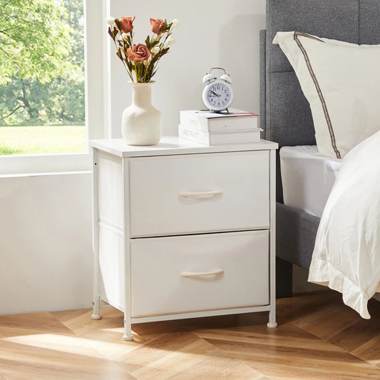 JHK Nightstand Bedside Table With Fabric Drawers Storage Cabinet
