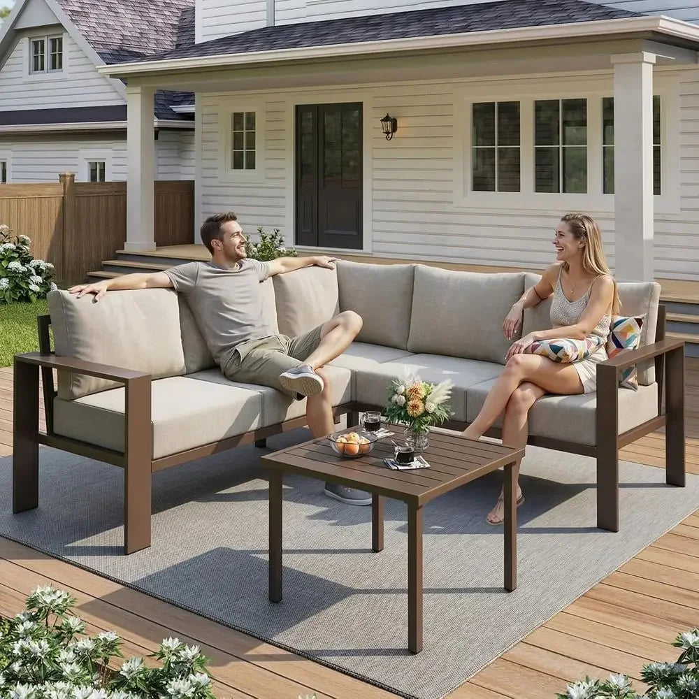 Outdoor L Shaped Sectional Sofa Set With Thick Cushions