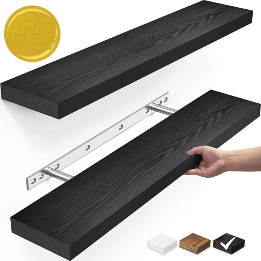 Hign-concerned Dual Tier Floating Wall Shelves Rustic Wood