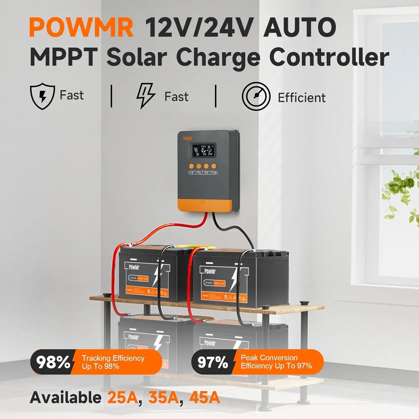 PowMr MPPT Solar Charger Controller 12V 24V 25A 35A 45A