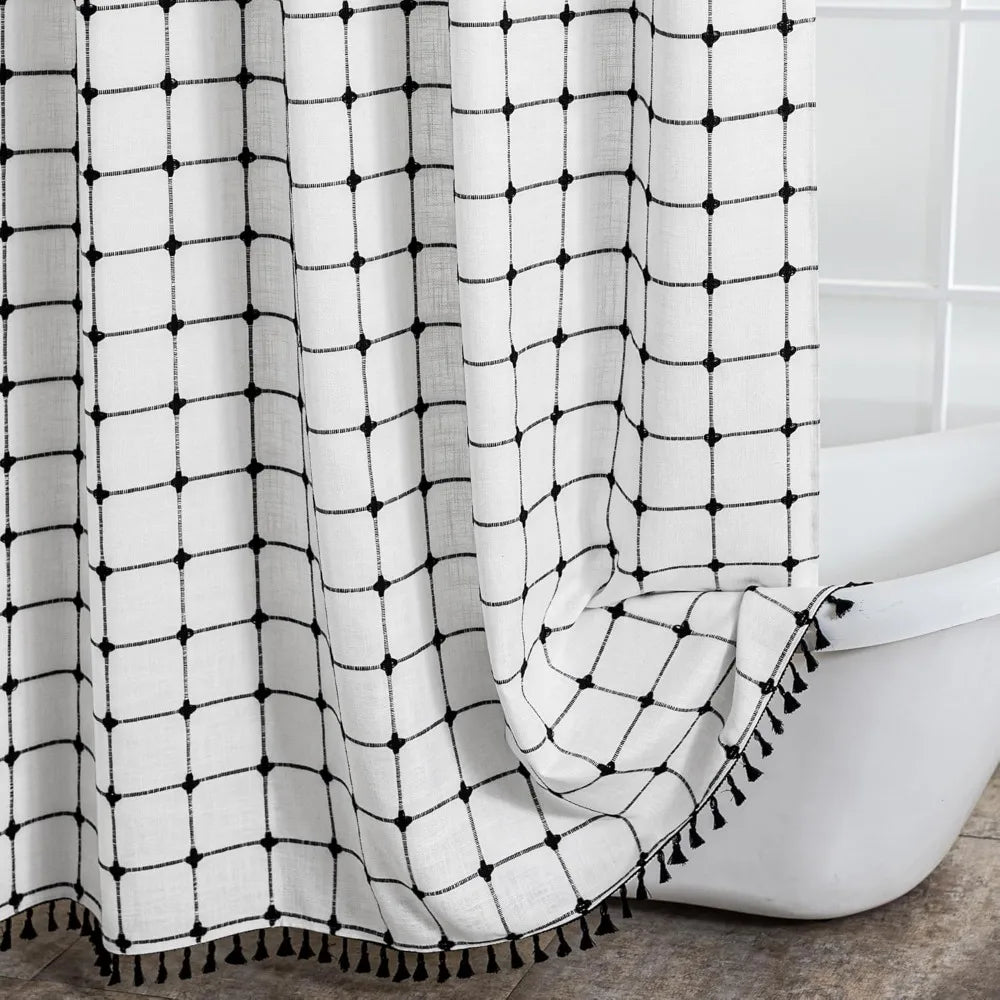 No Hook Shower Curtain With Snap In Fabric Liner Grid