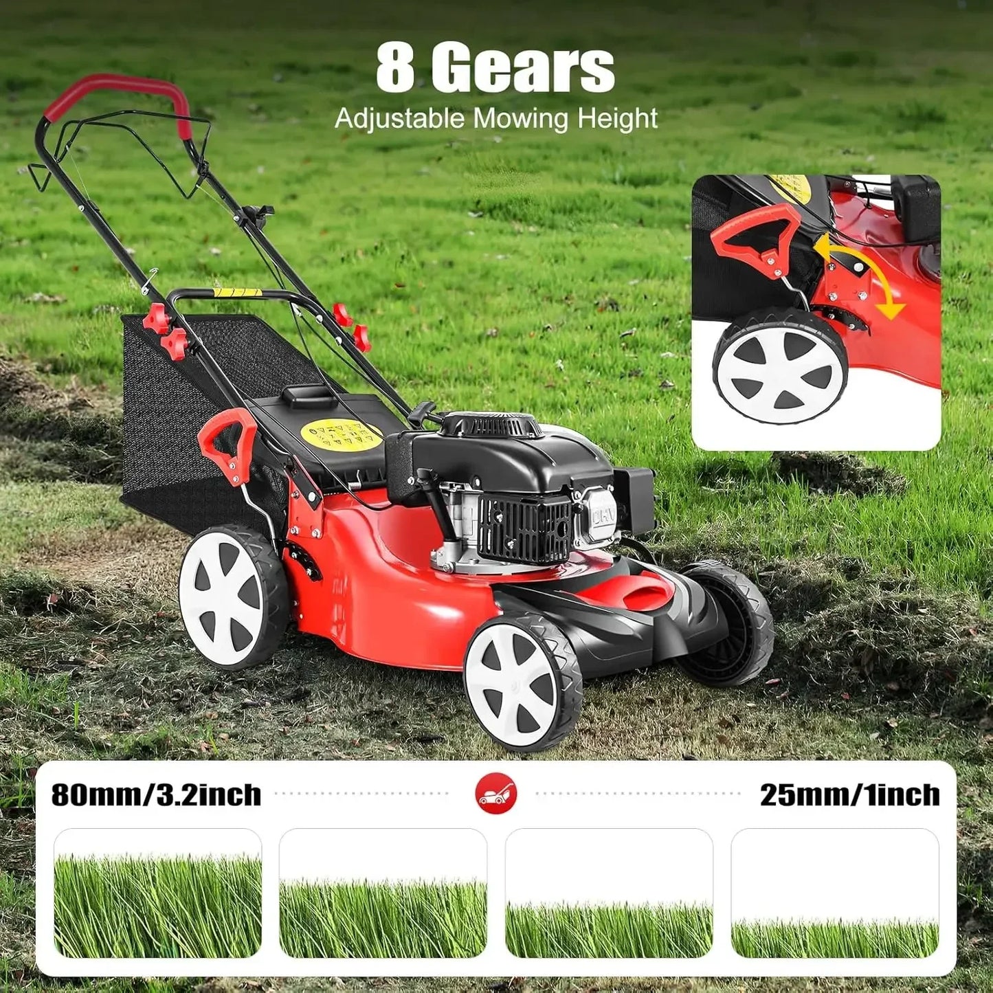 Bymaocar Gas Lawn Mower 140cc 4 Stroke 3in1 Rear Bag