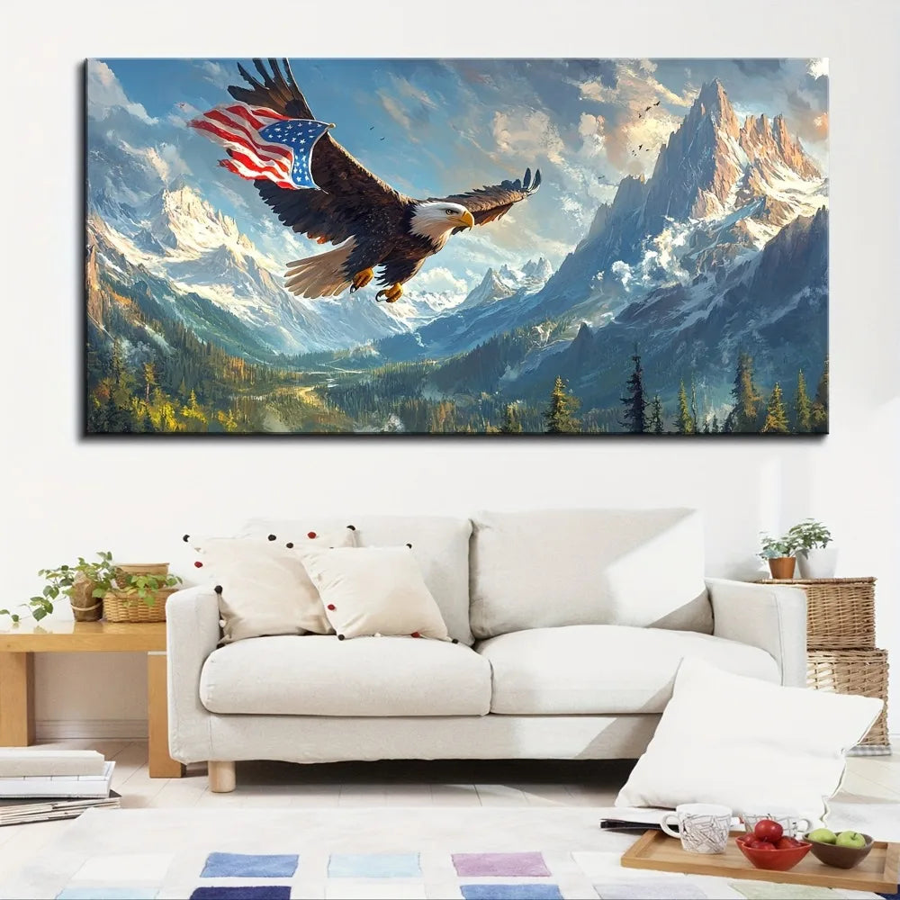 Hign-concerned Condor Canvas Mural American Flag Background