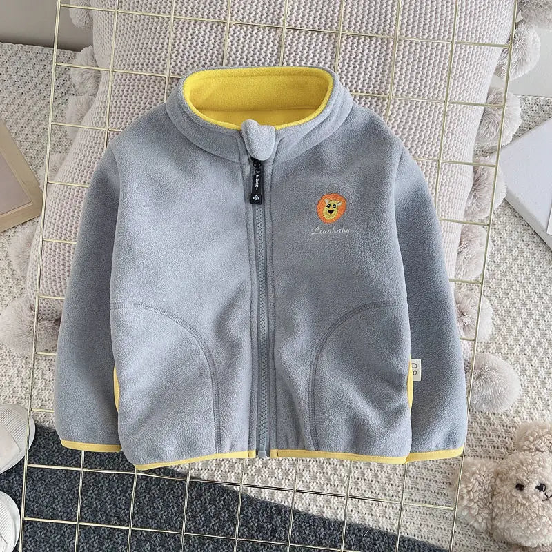 SEUONMCN Polar Fleece Hooded Cardigan Jacket For Kids Winter