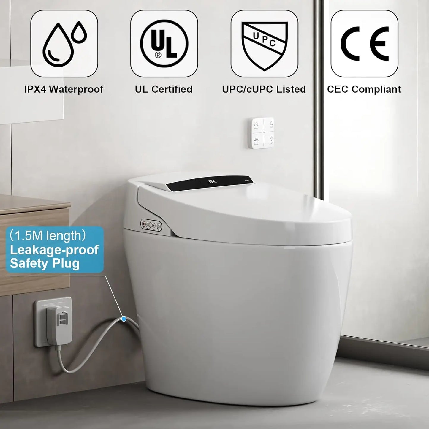 XMSJ Smart Toilet With Heated Seat Night Light Auto Flush