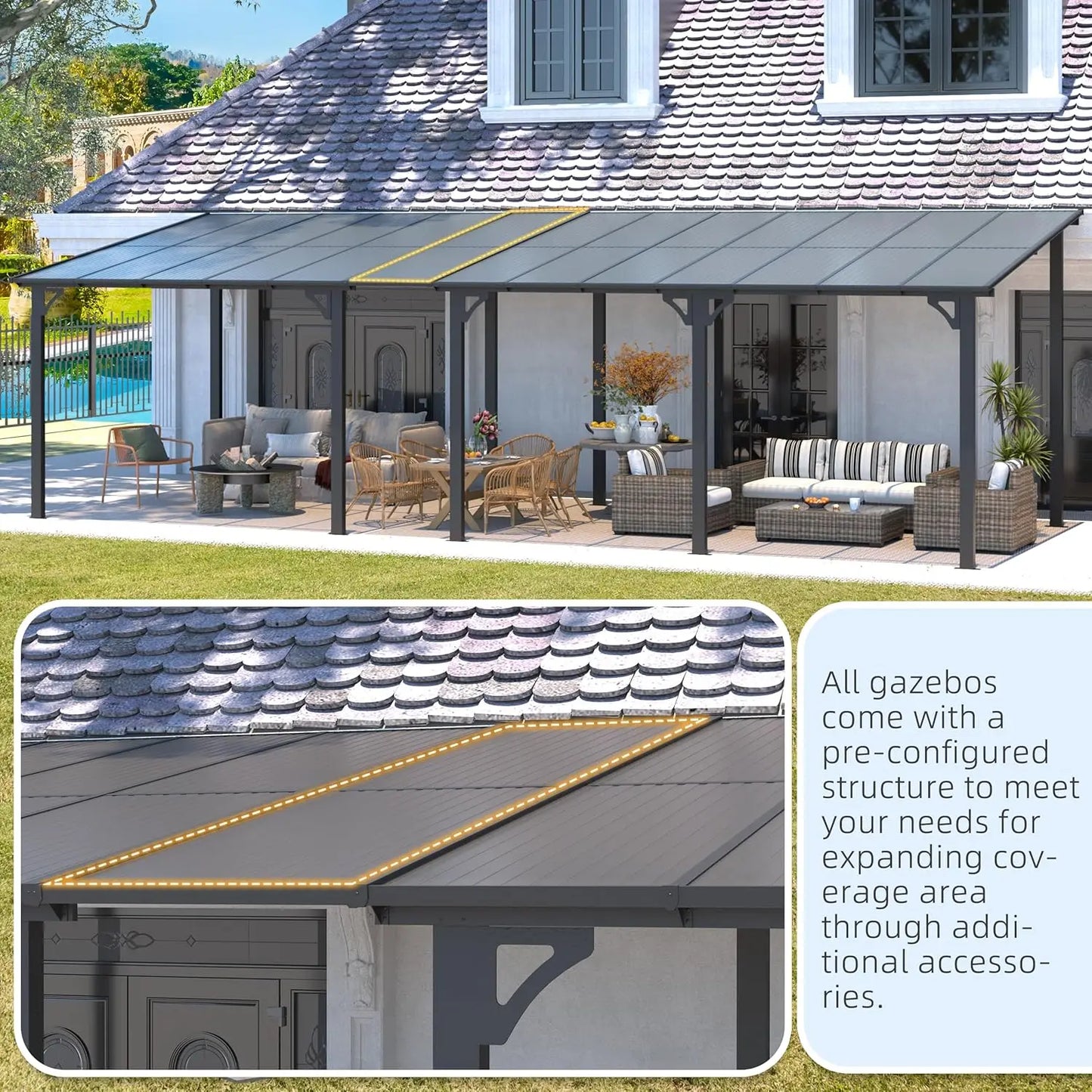 Wall Gazebo Hard Top Pergola Outdoor Patio Canopy For Deck
