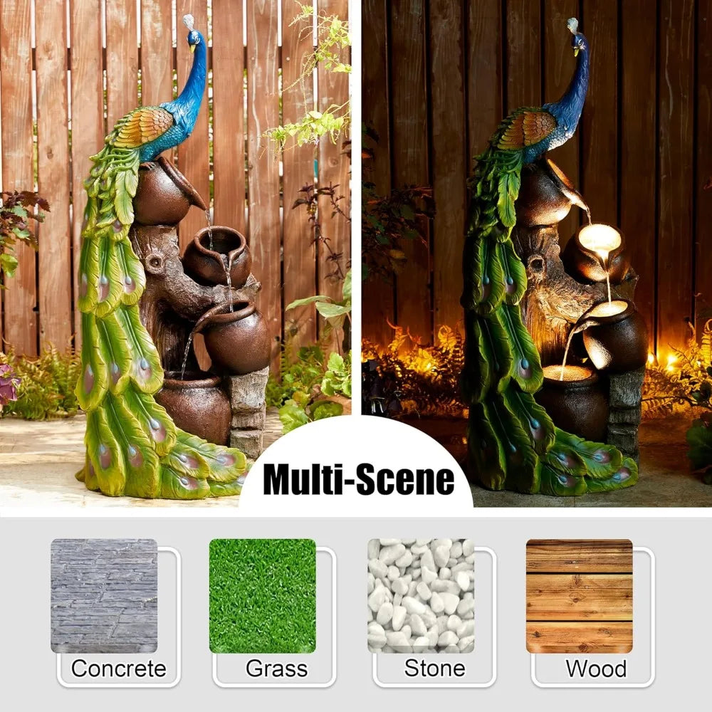 Glitzhome Peacock Water Fountain Statue With LED Light
