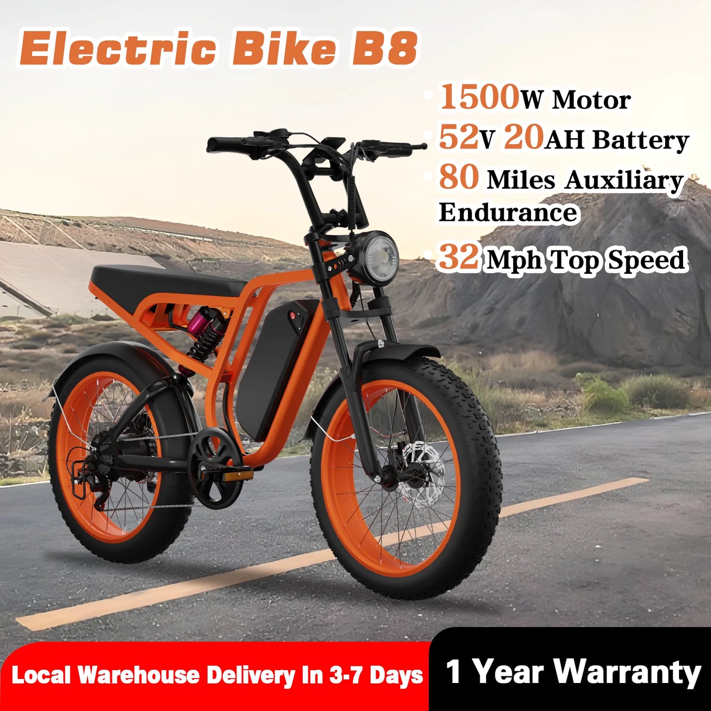 Moobelo B8 Electric Bike 1500W Motor 80 Miles Range